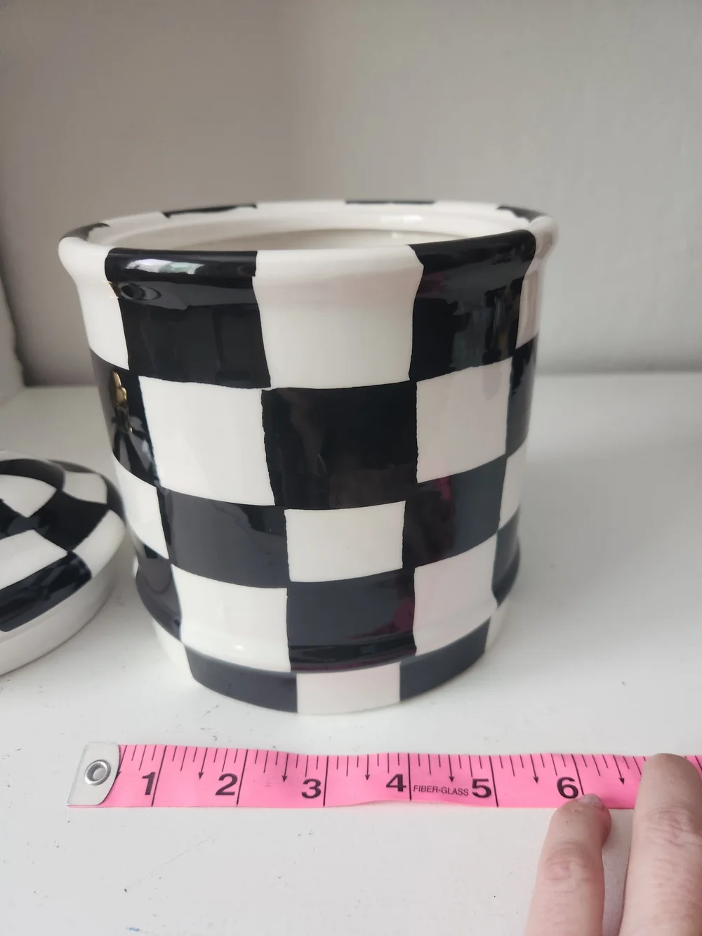Black & White Check Ceramic Canister with Gold Knob